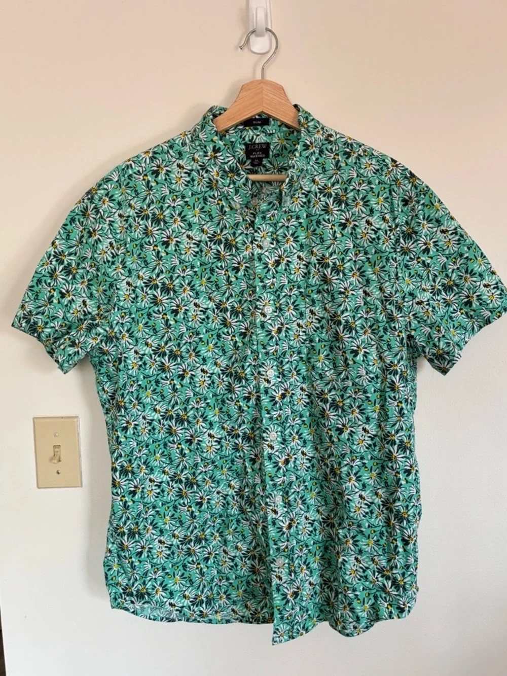 J Crew Floral Hawaiian Men Flex Washed Slim Short Sleeve XL NEW